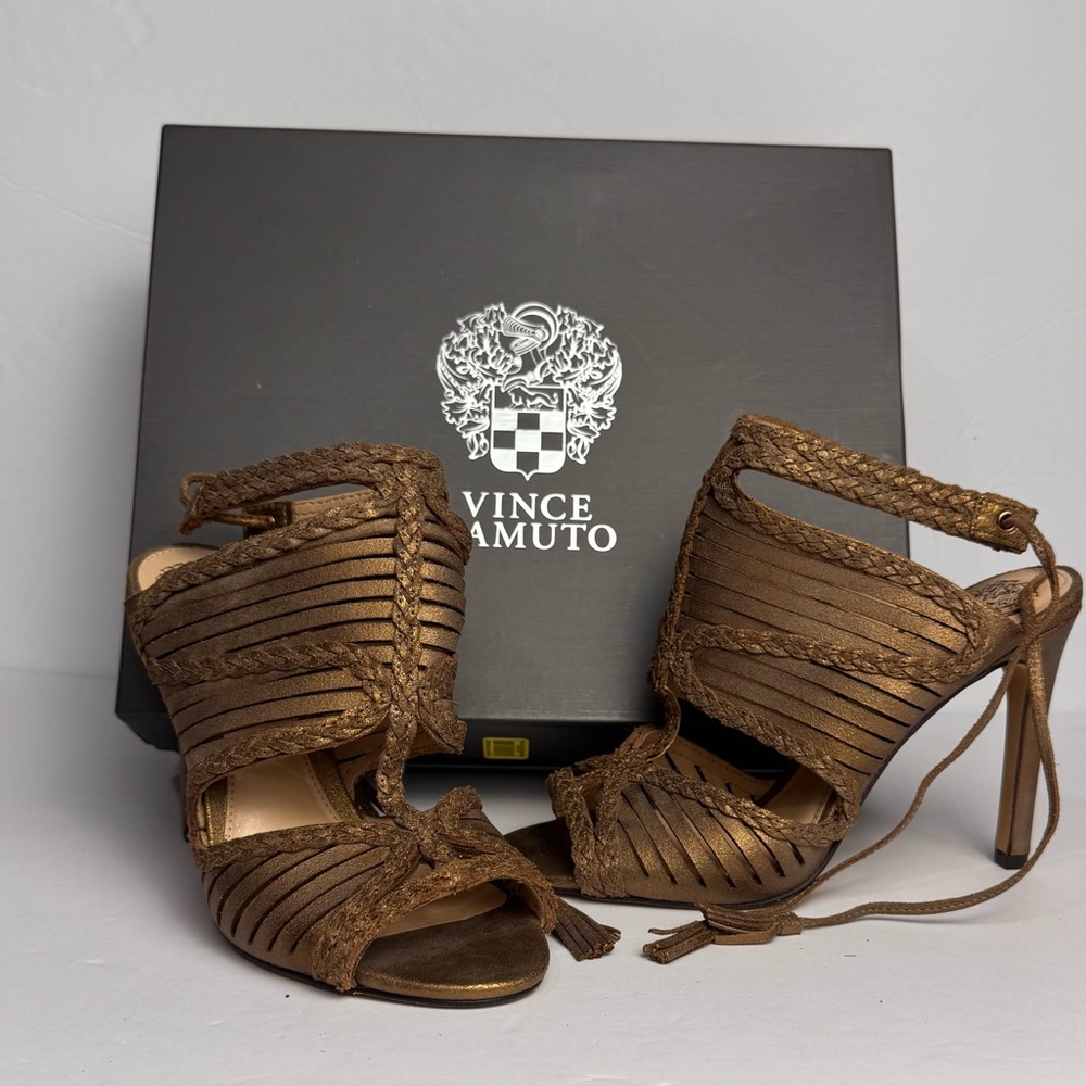 Vince Camuto Kabira Women's Leather Bronze Heeled Sandals Sz 6M